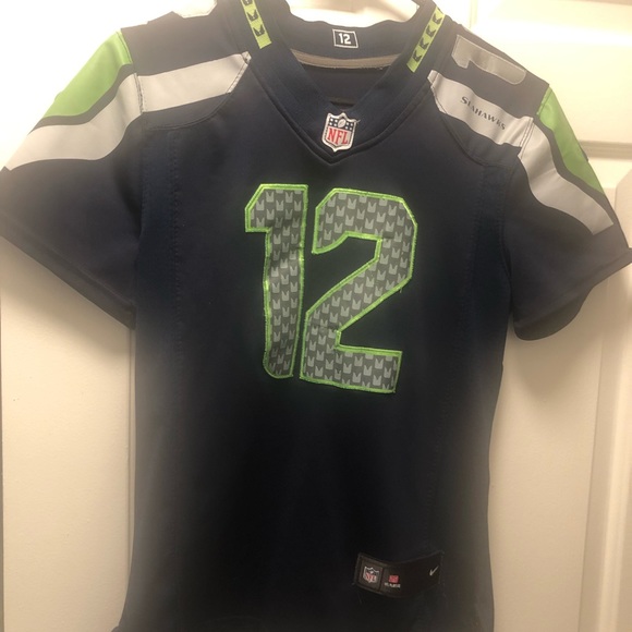 Nike On Field NFL Authentic Seattle Seahawks #12 Fan  Blue Lime Jersey Sz SM - Picture 7 of 11